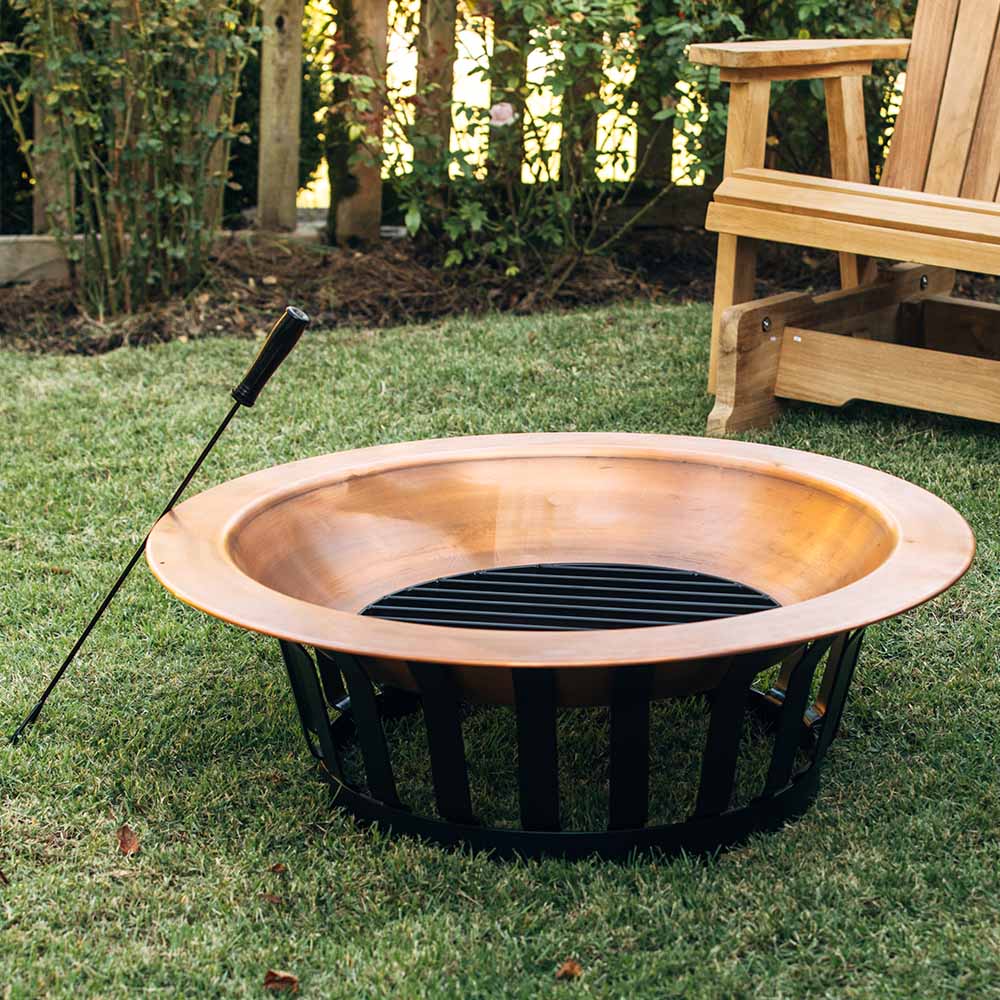 40" Copper Fire Pit with Solid Base and Fire Iron - view 2