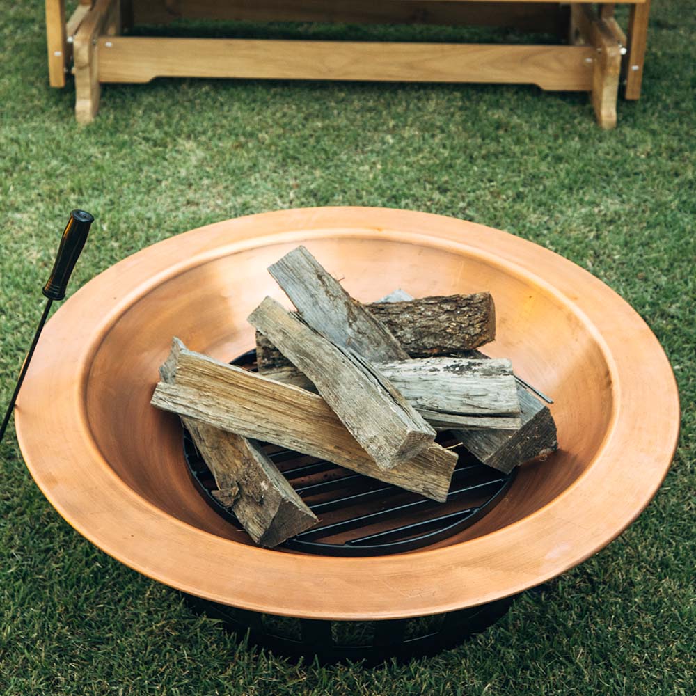 40" Copper Fire Pit with Solid Base and Fire Iron - view 5