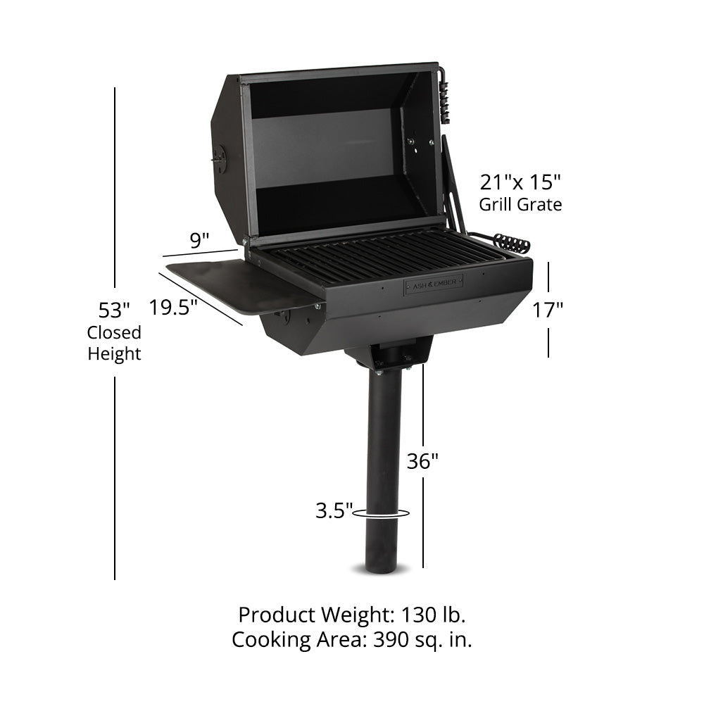 Scratch and Dent, 390 Sq. Inch Charcoal Park-Style Grill with Shelf and Cover