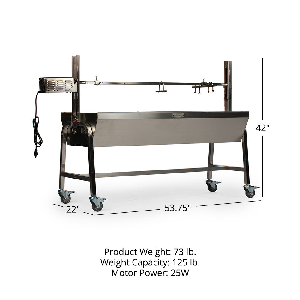 Stainless Steel Rotisserie Grill | 25 Watt - Holds 125 LB / Without Windscreen