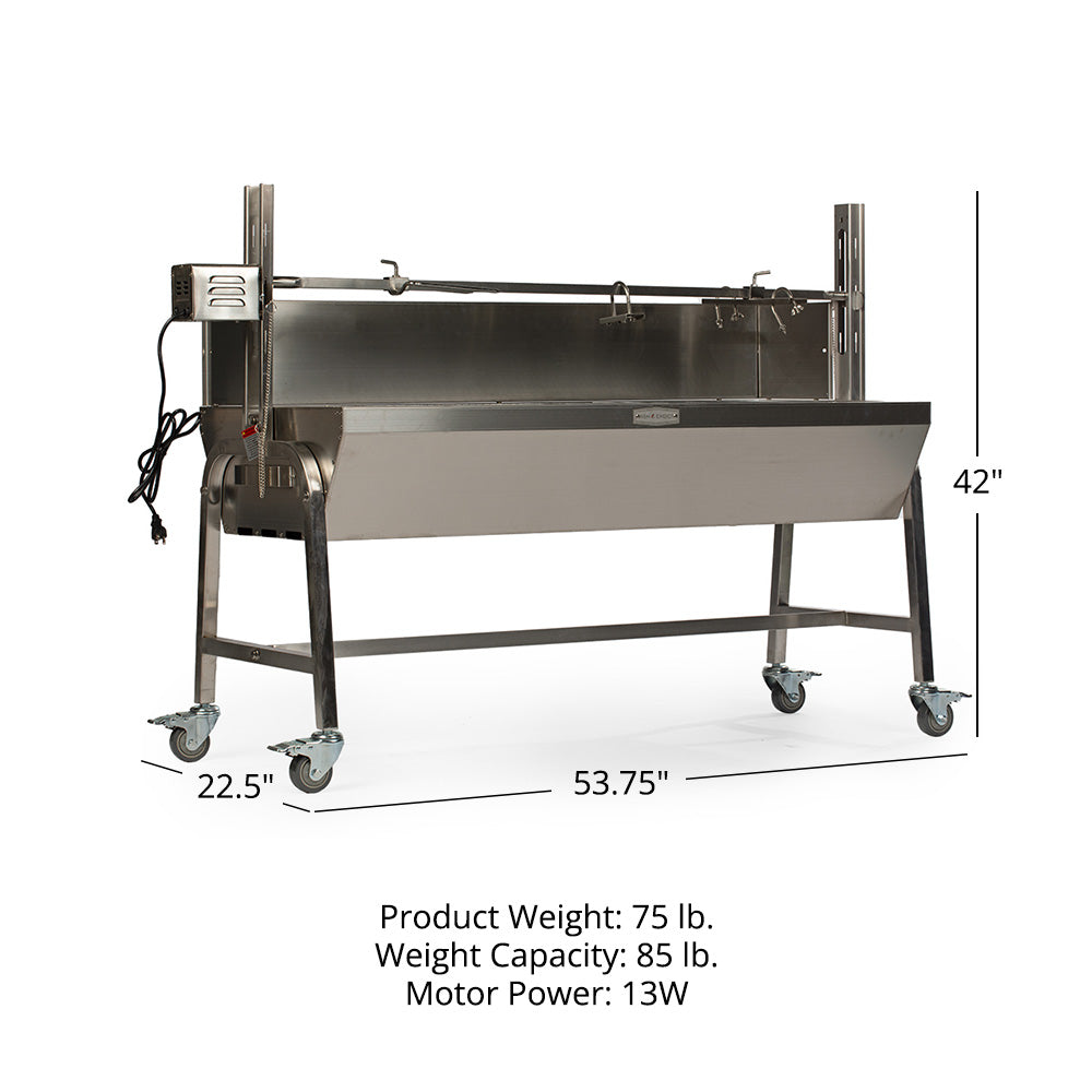 Stainless Steel Rotisserie Grill | 13 Watt - Holds 85 LB / With Windscreen