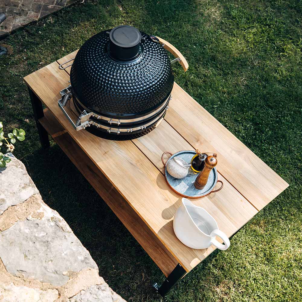 Grade A Teak Ceramic Grill Table for Kamado Grills | Black Aluminum - view 14