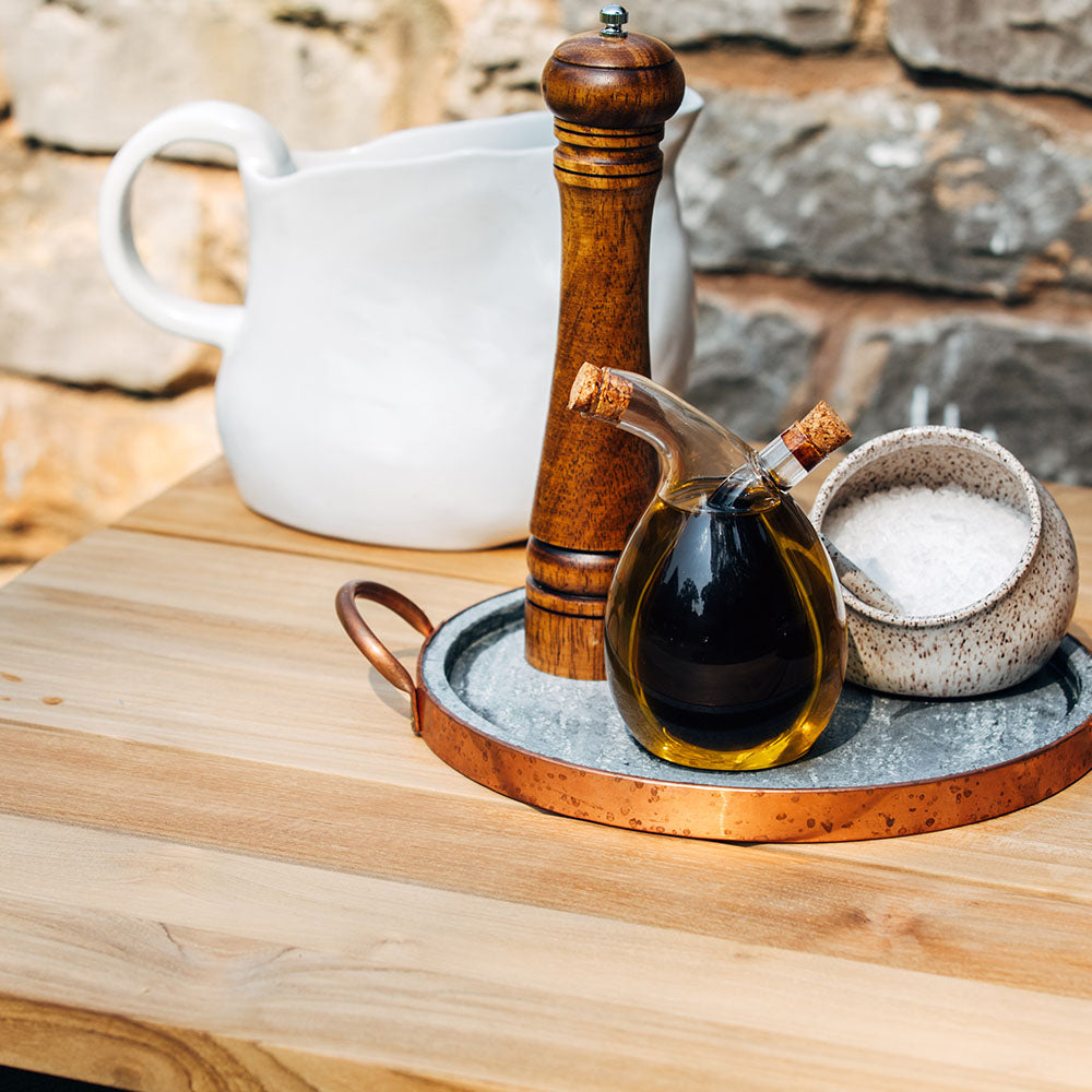 Grade A Teak Ceramic Grill Table for Kamado Grills | Black Aluminum