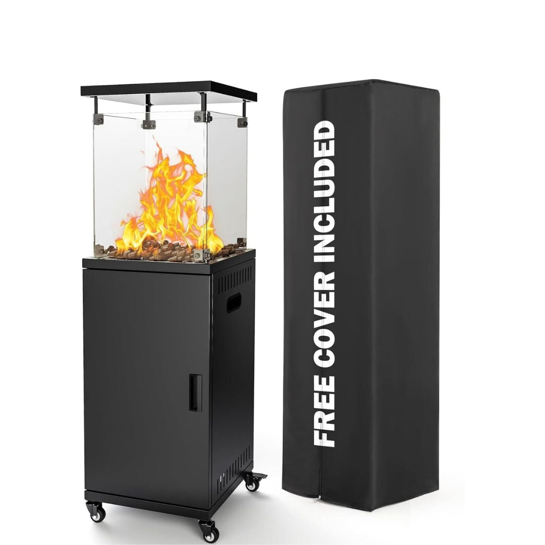 Pamapic 41,000 BTU Short Propane Patio Heater with Cover & Lockable ...