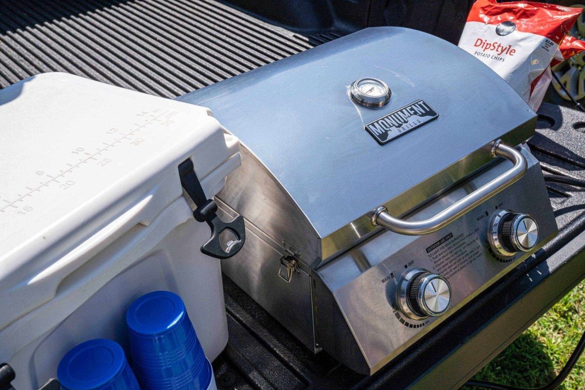Monument 13742 - Stainless Tabletop Propane Gas Grill | 13742 & Cover & 1 LB Tank Adapter