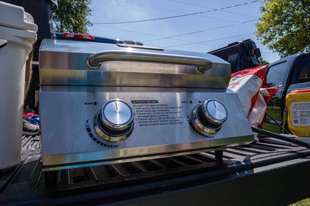 Monument 13742 - Stainless Tabletop Propane Gas Grill | 13742 & Cover & 1 LB Tank Adapter