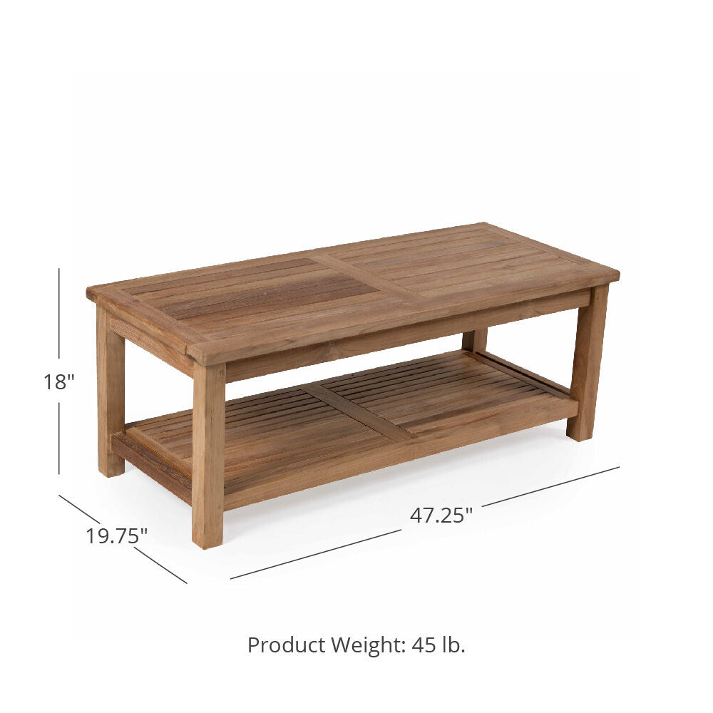 Scratch and Dent - Teak Outdoor Coffee Table with Shelf - view 5