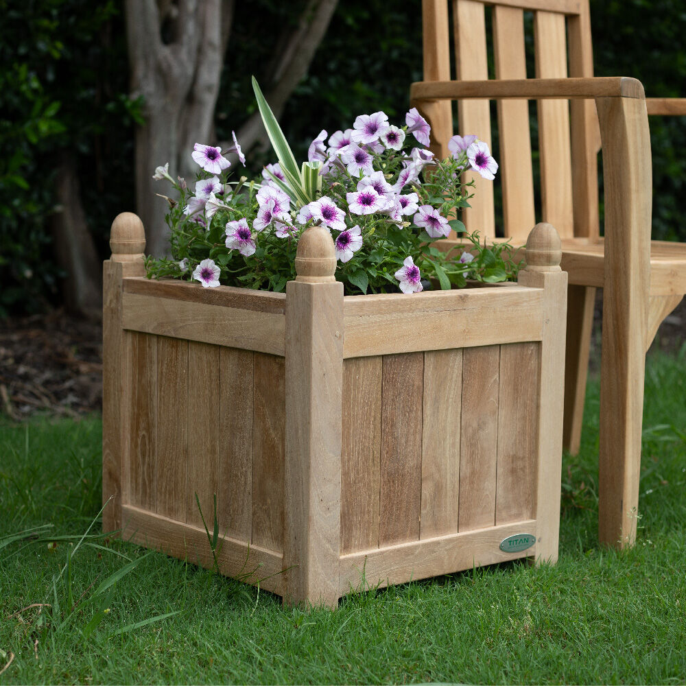 square wooden box planters Scratch and Dent - Teak Square Planter | 19-in