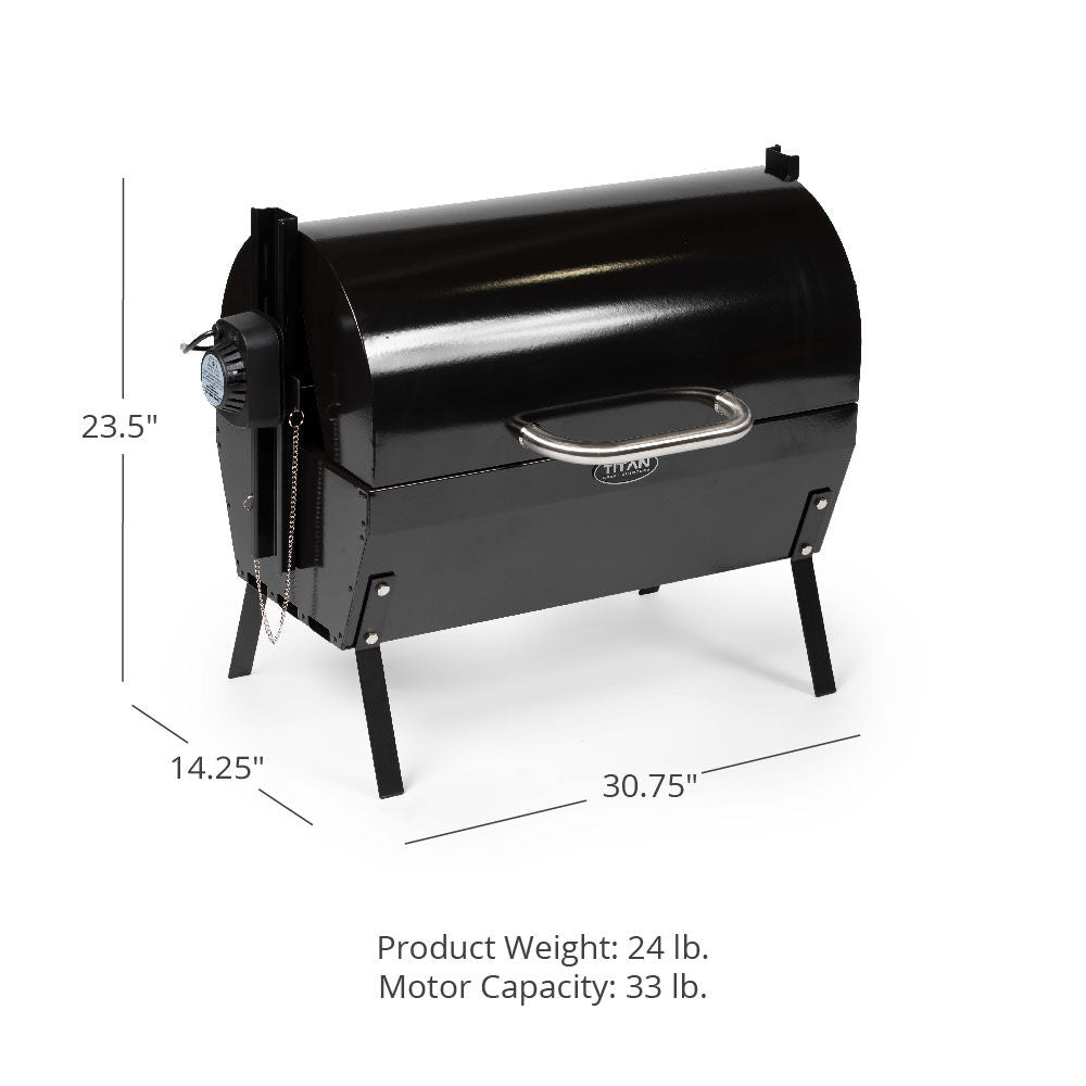 Scratch and Dent - 28-in Stainless Steel Spit Rod Rotisserie Grill with Hood - FINAL SALE