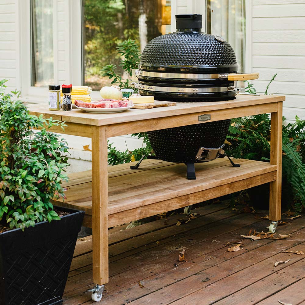 Grade A Teak Ceramic Grill Table for Kamado Grills | Grade A Teak