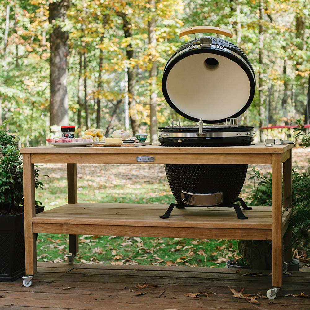 Grade A Teak Ceramic Grill Table for Kamado Grills in Teak Teak Shop Teak Tables Ash Ember