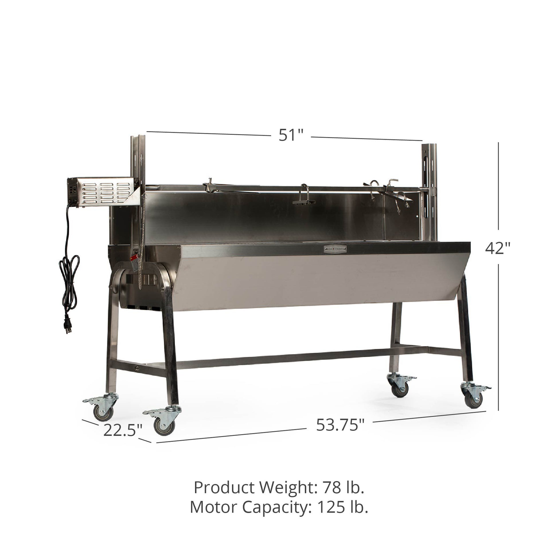 SCRATCH AND DENT - 25W Stainless Steel Rotisserie Grill With Windscreen - FINAL SALE