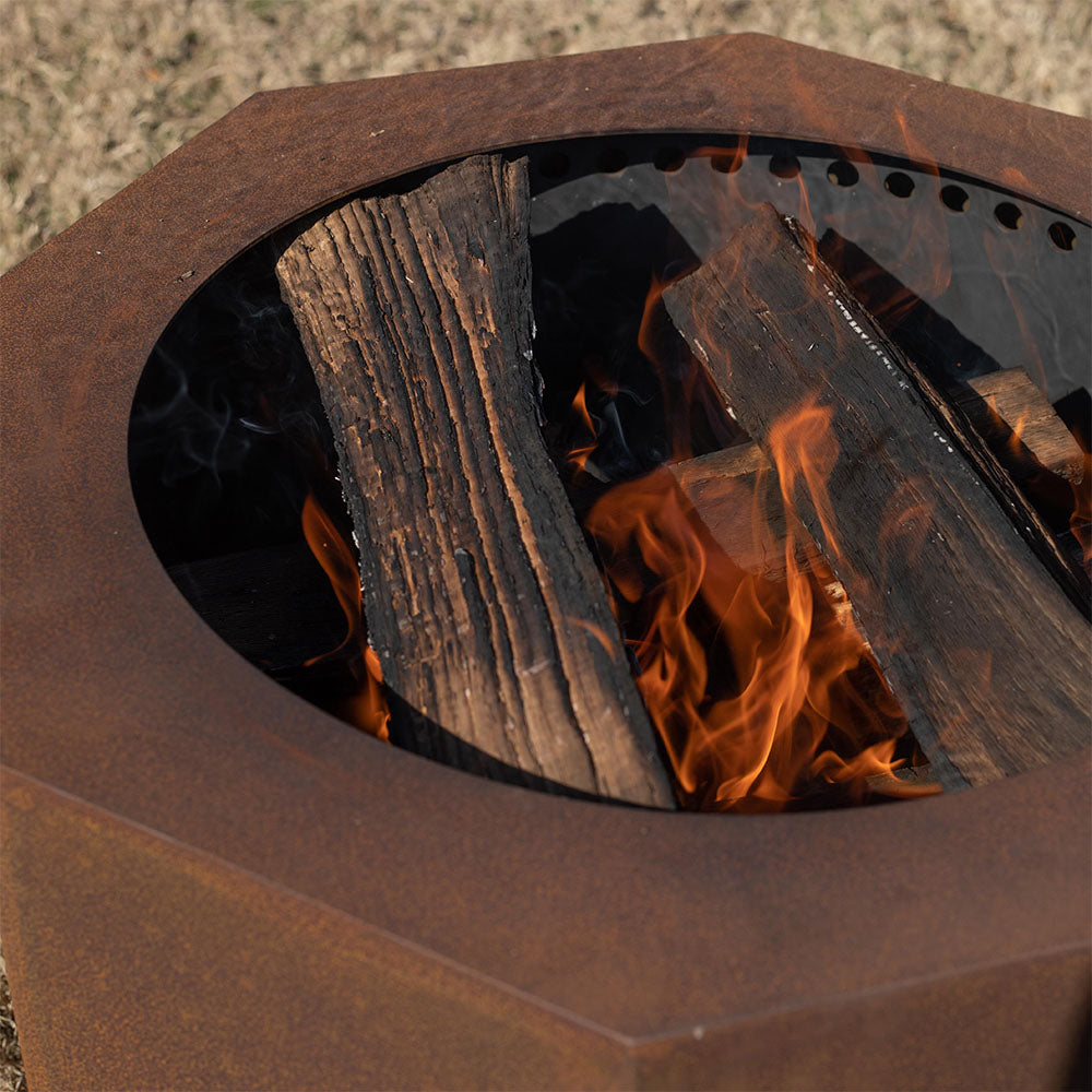 24" Corten Steel Dual Flame Smokeless Fire Pit with Lid - view 3