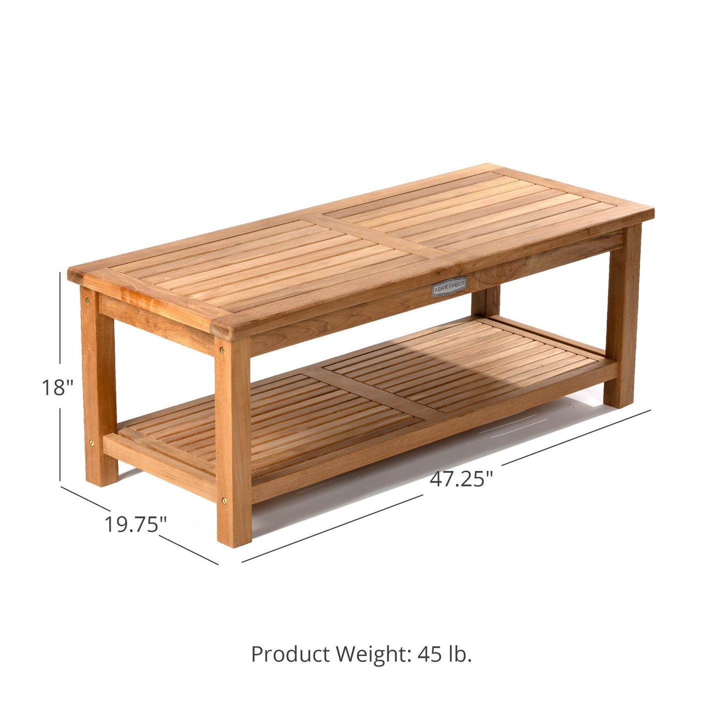 Sierra Grade A Teak 47" Outdoor Coffee Table with Shelf - view 9