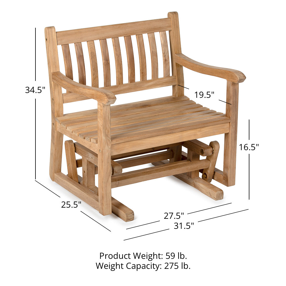 Cascade Grade A Teak Outdoor Glider Chair Ash Ember