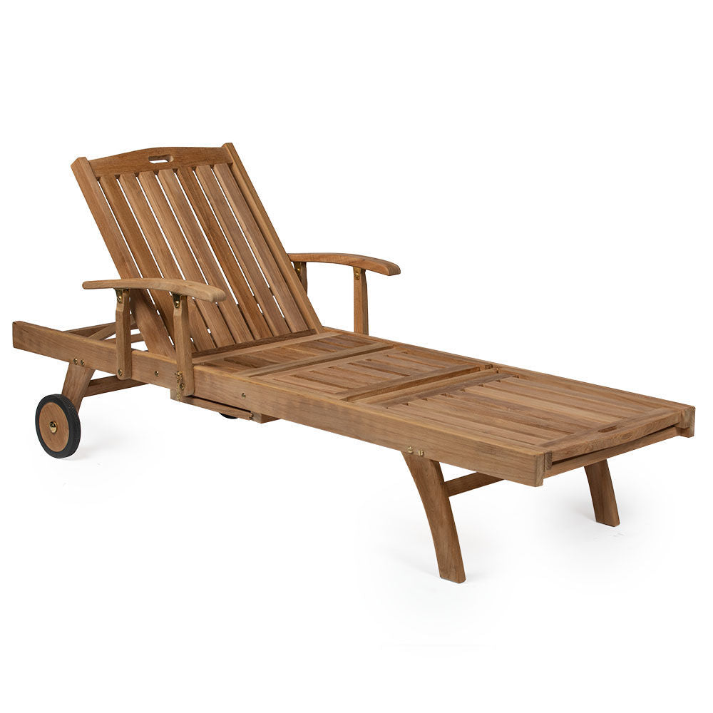 Hawthorne Grade A Teak Reclining Lounger with Optional Armrests - Optional Armrests: With Armrests | With Armrests - view 1