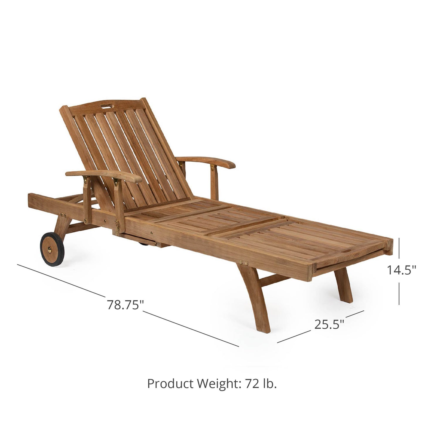 Hawthorne Grade A Teak Reclining Lounger with Optional Armrests - Optional Armrests: With Armrests | With Armrests - view 9