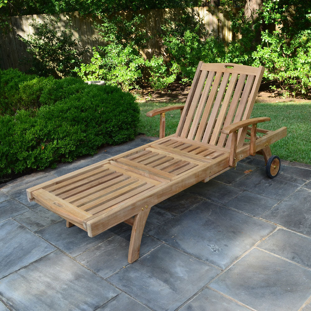 Hawthorne Grade A Teak Reclining Lounger with Optional Armrests - Optional Armrests: With Armrests | With Armrests - view 3