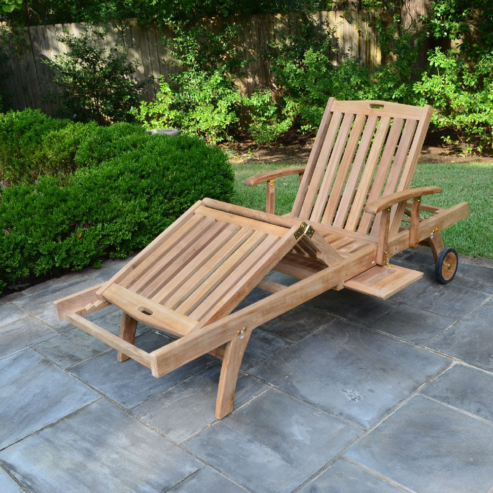 Hawthorne Grade A Teak Reclining Lounger with Optional Armrests - Optional Armrests: With Armrests | With Armrests