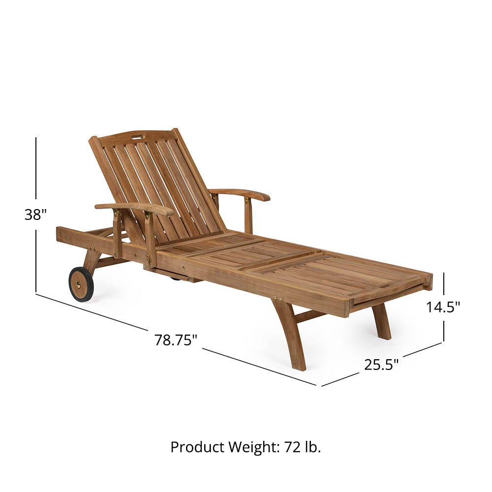 Hawthorne Grade A Teak Reclining Lounger with Optional Armrests | With Armrests