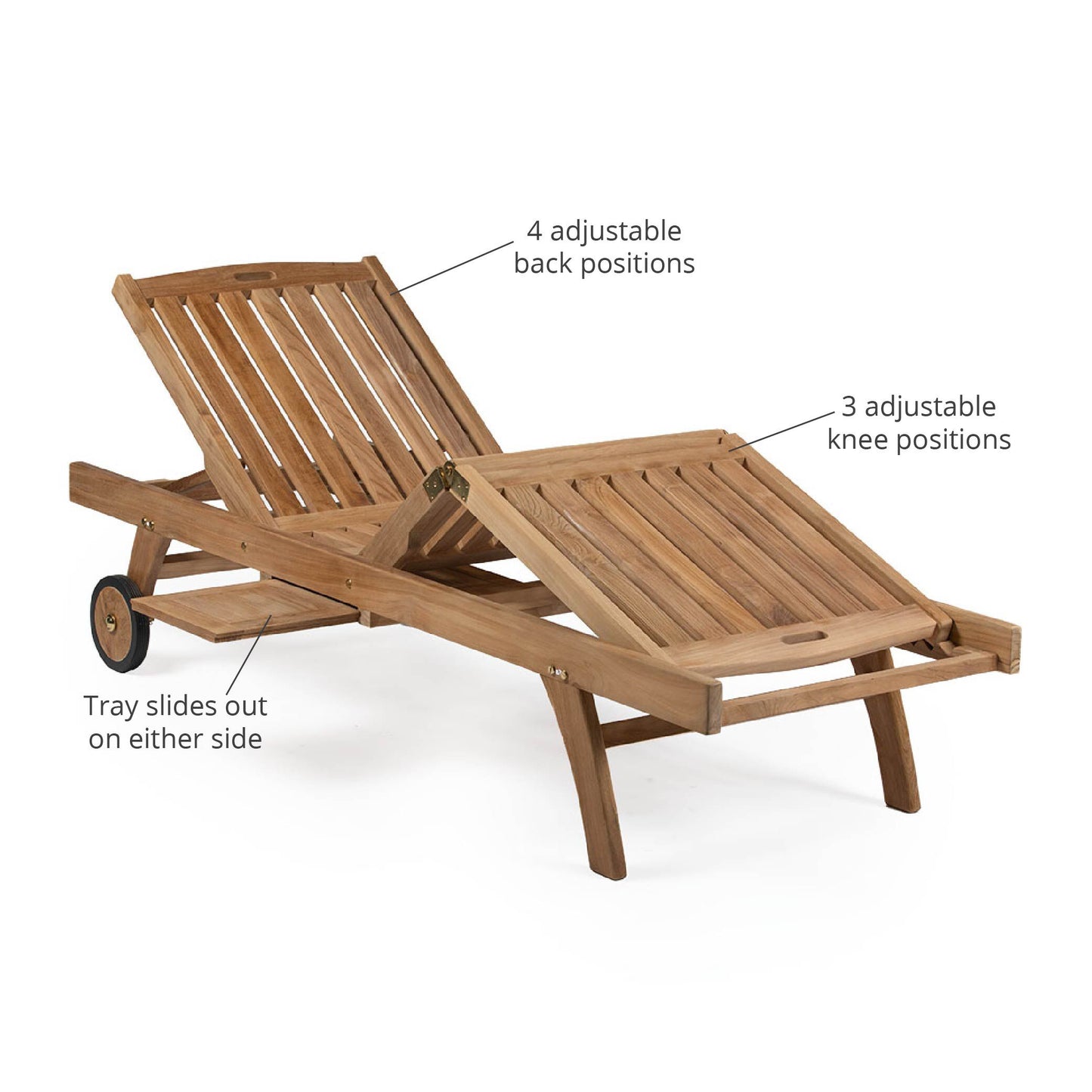 Hawthorne Grade A Teak Reclining Lounger with Optional Armrests - Optional Armrests: No Armrests | No Armrests - view 19
