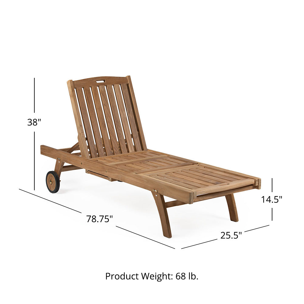 Hawthorne Grade A Teak Reclining Lounger with Optional Armrests | No Armrests - view 24
