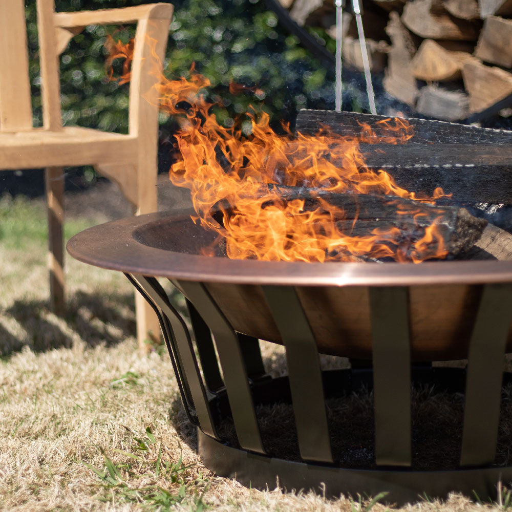 40" Copper Fire Pit with Solid Base and Fire Iron - view 3