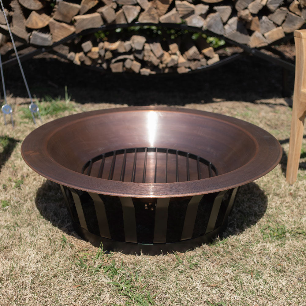 40" Copper Fire Pit with Solid Base and Fire Iron