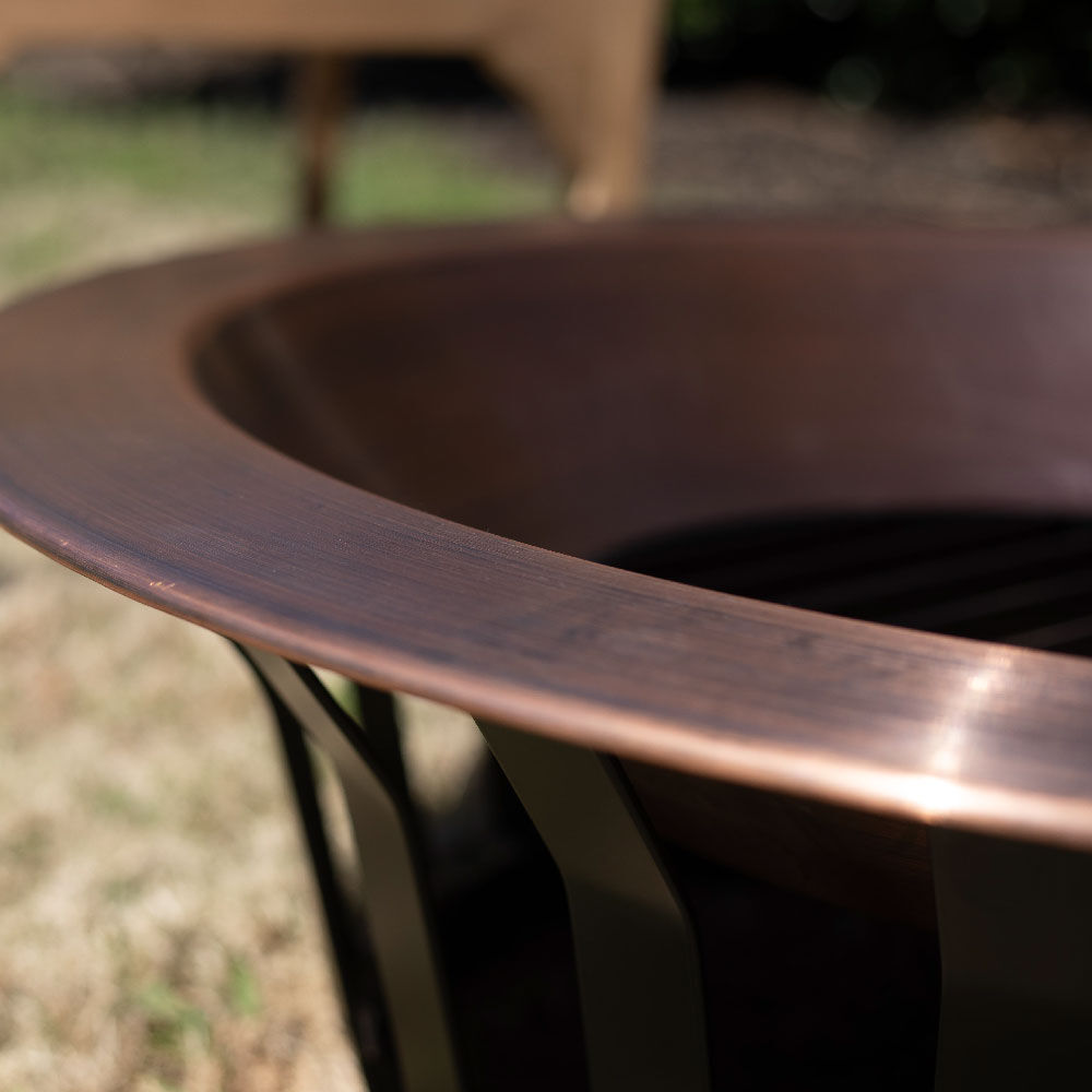 40" Copper Fire Pit with Solid Base and Fire Iron