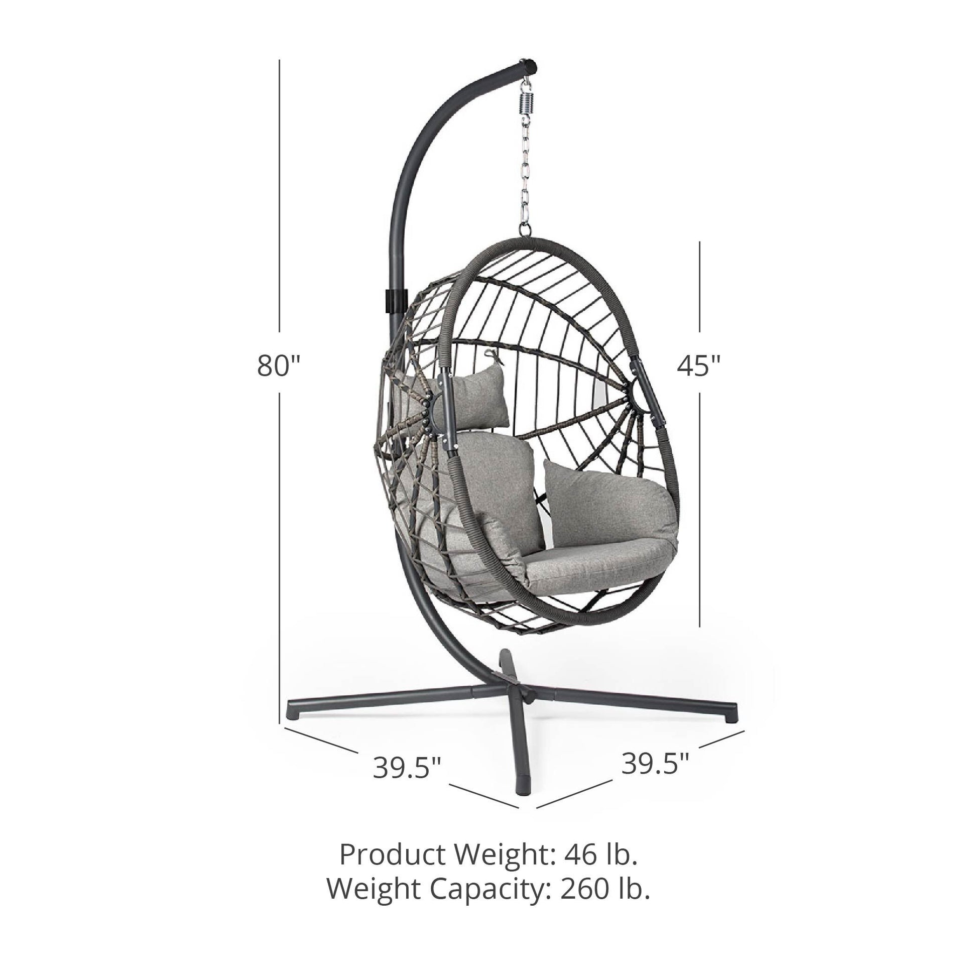 Caspian Patio Hanging Chair with Stand | Grey