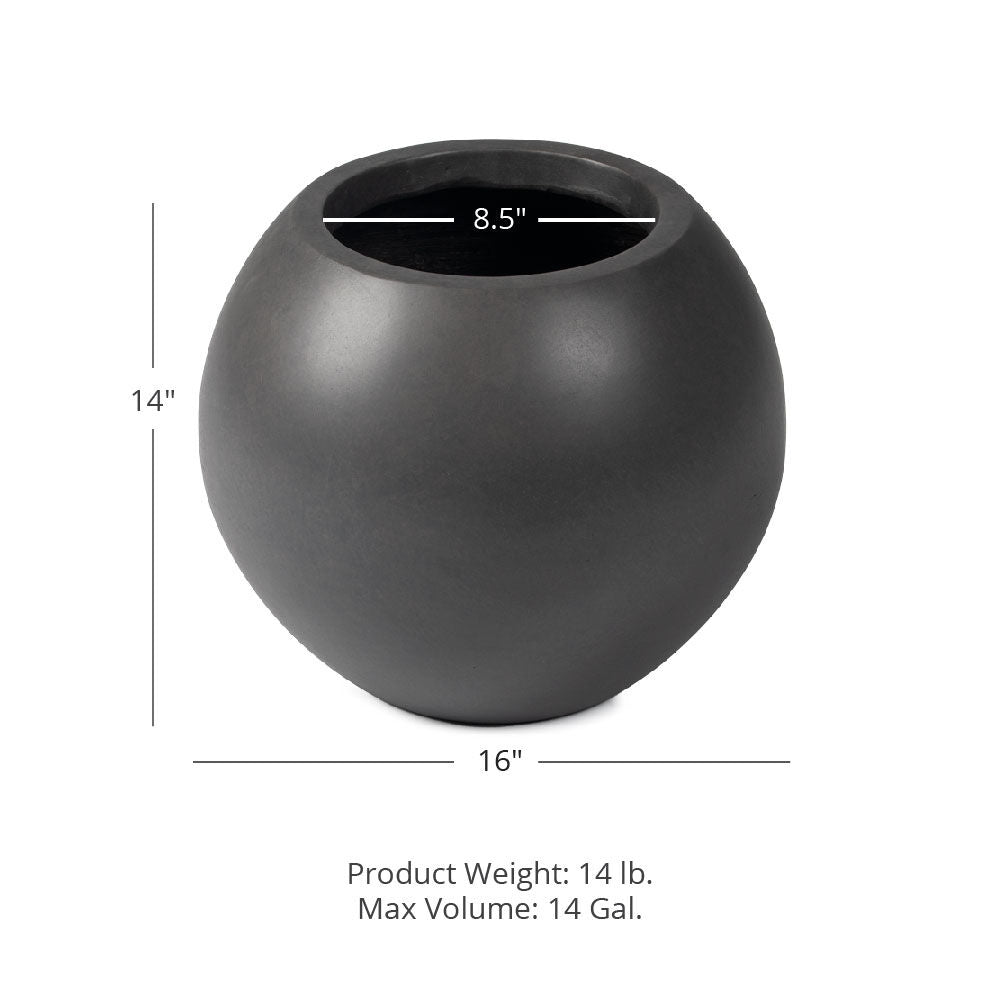 SCRATCH AND DENT - Onyx 16" Charcoal Sphere Planter - FINAL SALE - view 6