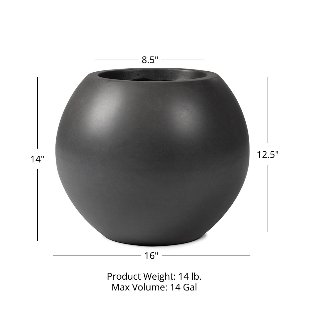 Onyx Sphere Planters - Planter Color: Charcoal - Planter Size: 16" Diameter | Charcoal / 16" Diameter - view 16