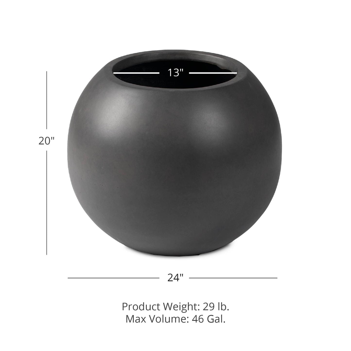 SCRATCH AND DENT - Onyx 24" Charcoal Sphere Planter - FINAL SALE - view 6
