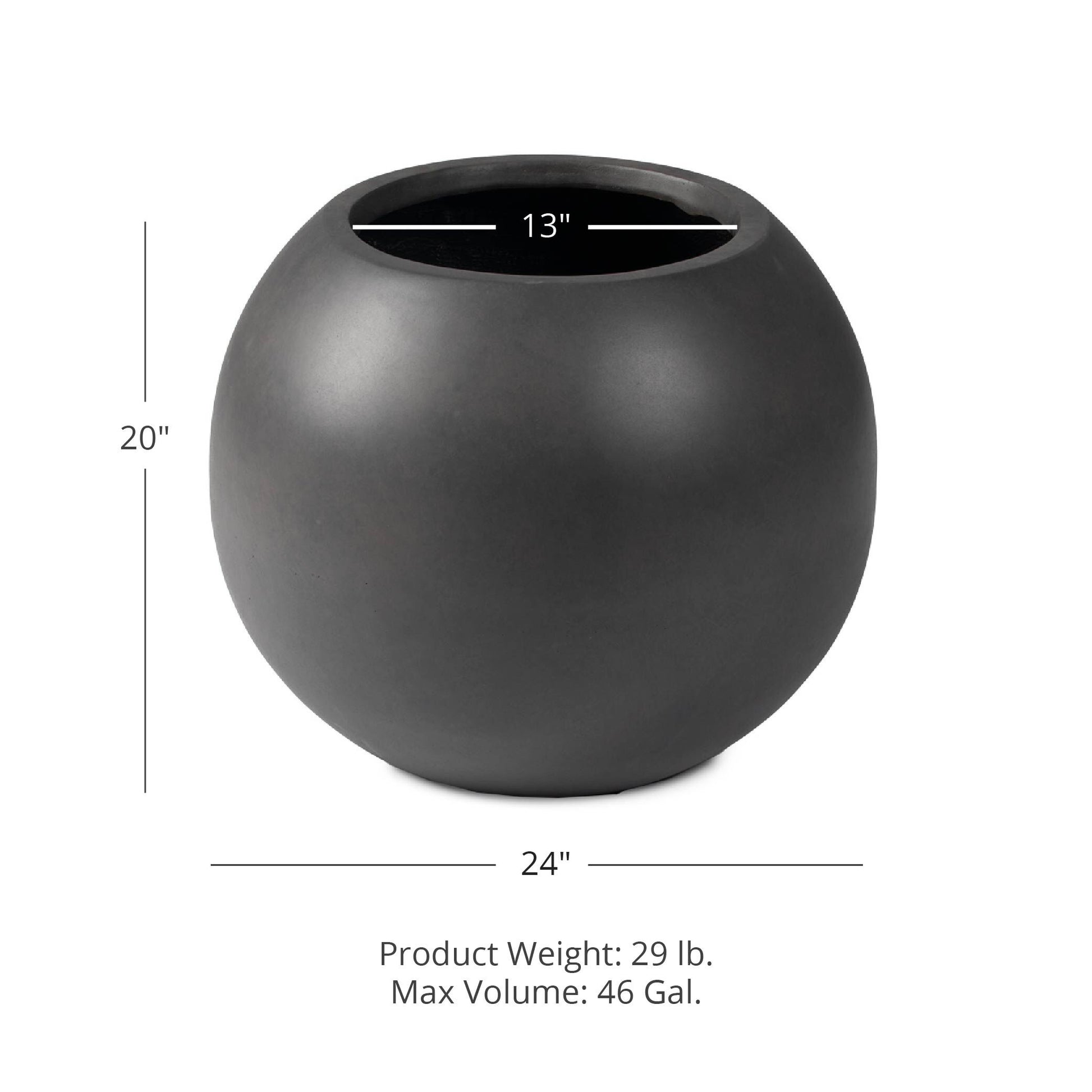 SCRATCH AND DENT - Onyx 24" Charcoal Sphere Planter - FINAL SALE