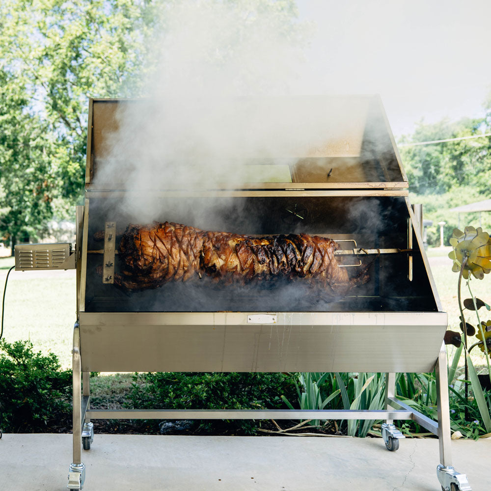 25 Watt Stainless Steel Rotisserie Grill with Hood in Silver Stainless Steel Shop Rotisserie Grill Ash Ember 899654