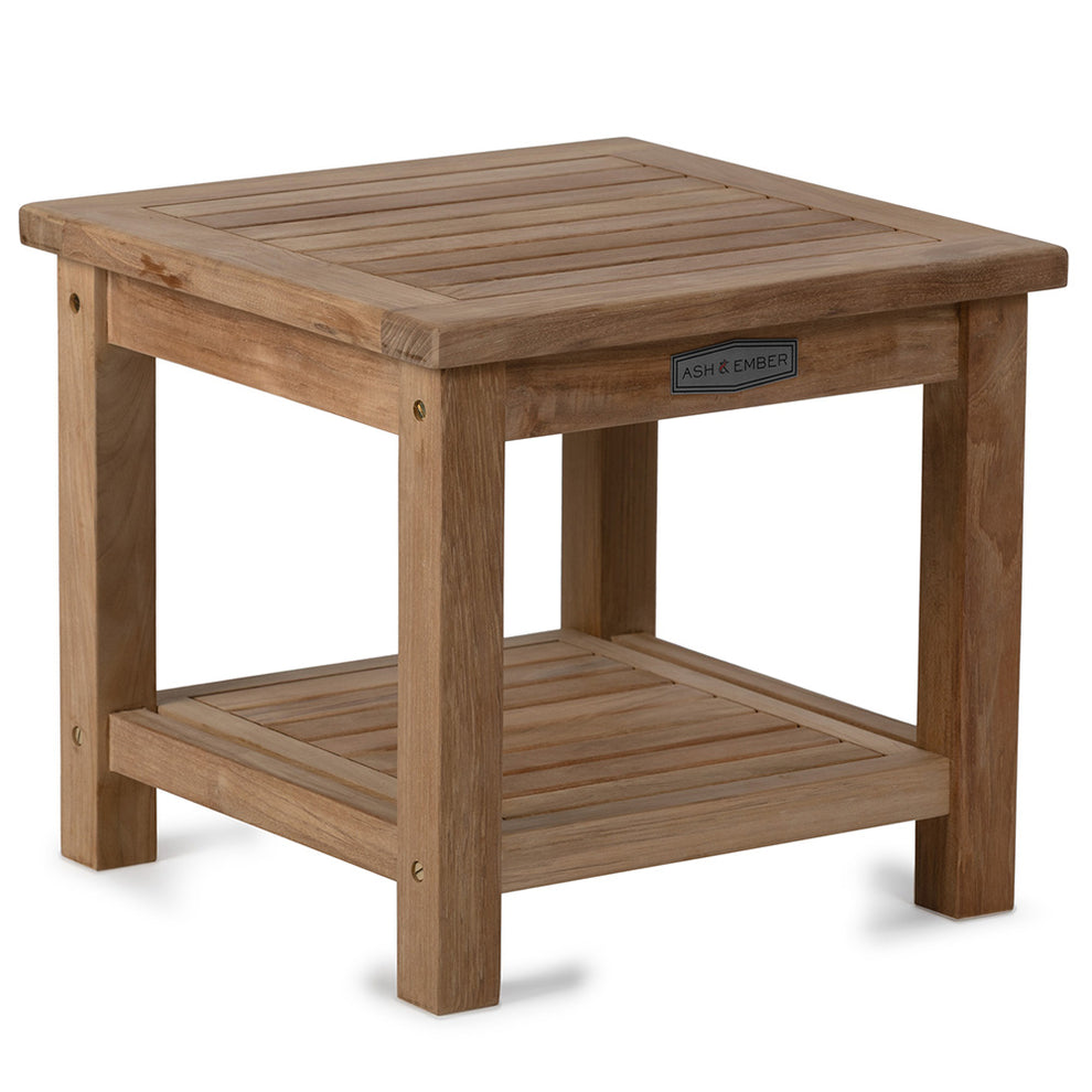 Sierra Grade A Teak End Table - Optional Storage Shelf | Ash & Ember