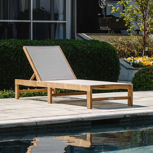 Grade A Teak Reclining Sling Lounger view 2