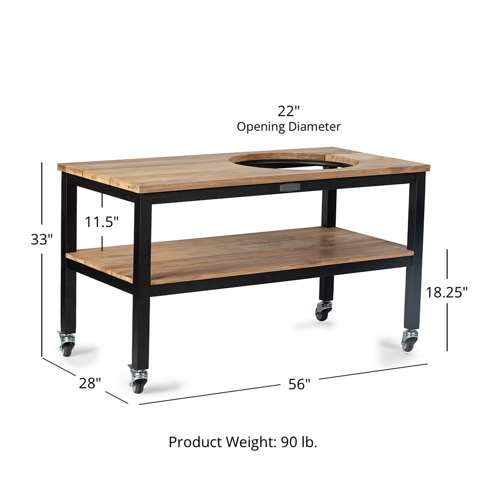 Grade A Teak Ceramic Grill Table for Kamado Grills | Black Aluminum