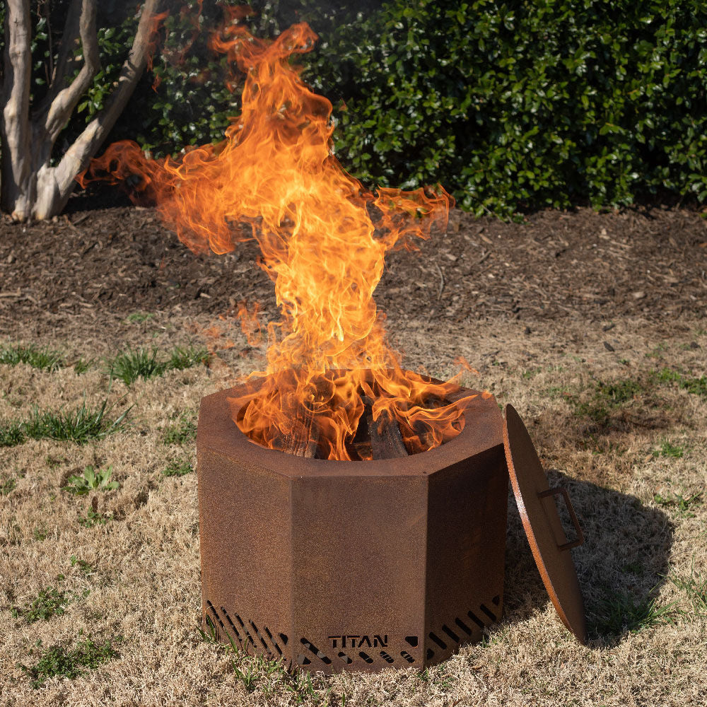 Corten Steel Dual Flame Smokeless Fire Pit with Lid - Fire Pit Size: 21" Diameter | 21" Diameter - view 2