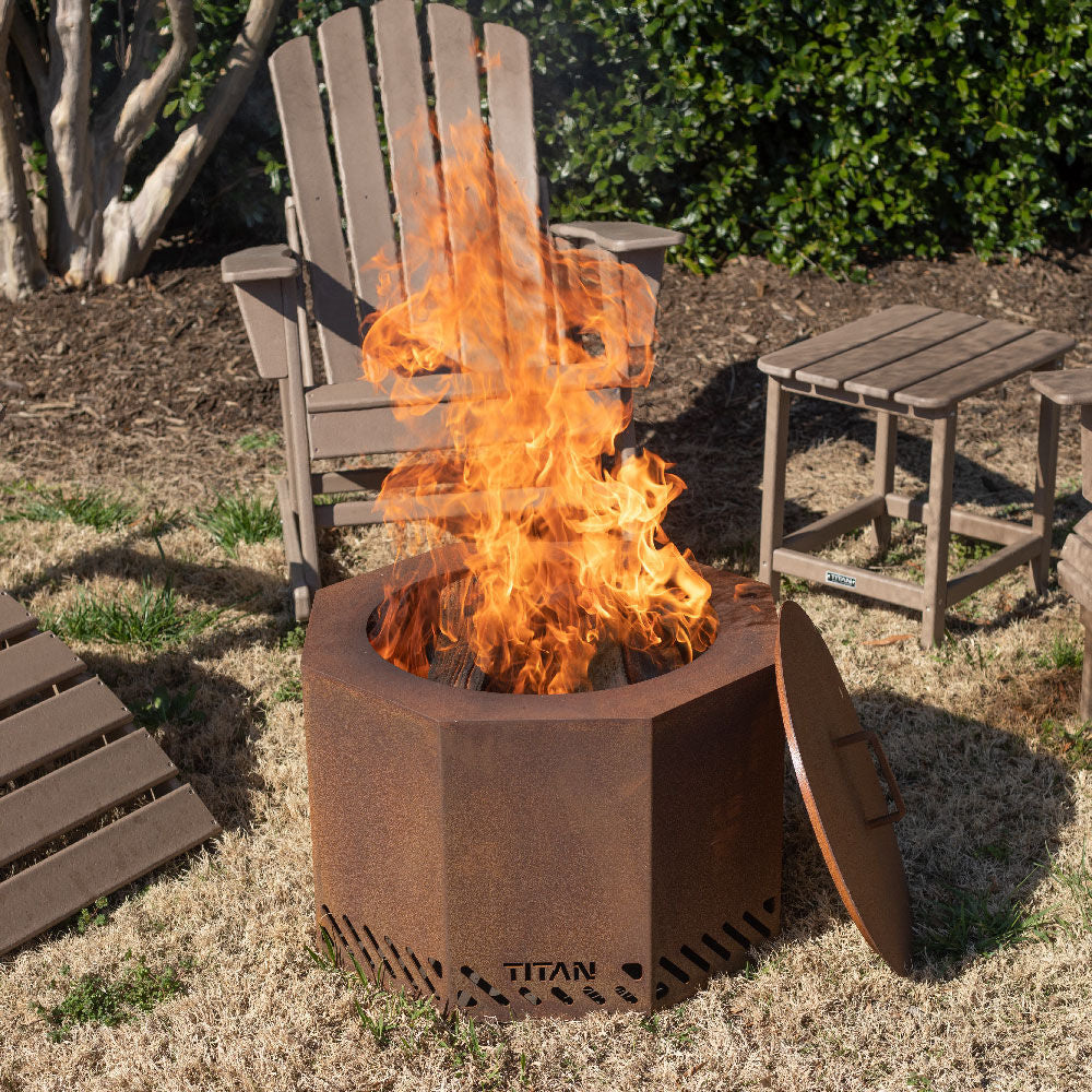 Corten Steel Dual Flame Smokeless Fire Pit with Lid - Fire Pit Size: 21" Diameter | 21" Diameter - view 3