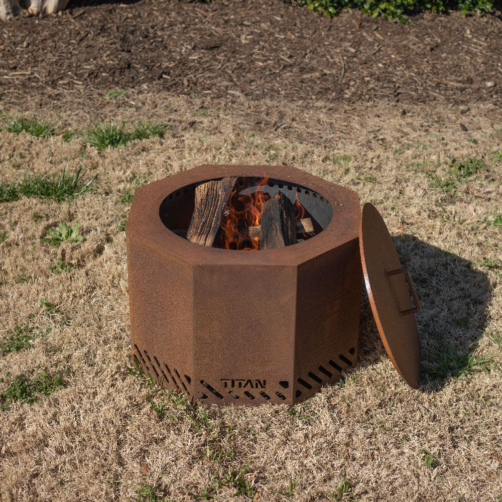 Corten Steel Dual Flame Smokeless Fire Pit with Lid - Fire Pit Size: 21" Diameter | 21" Diameter - view 8