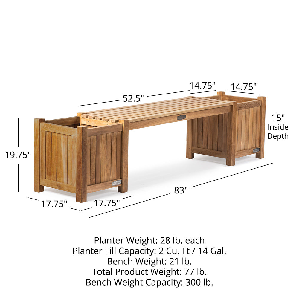 Grade A Teak Square Planter Box | Single Bench Set - view 32