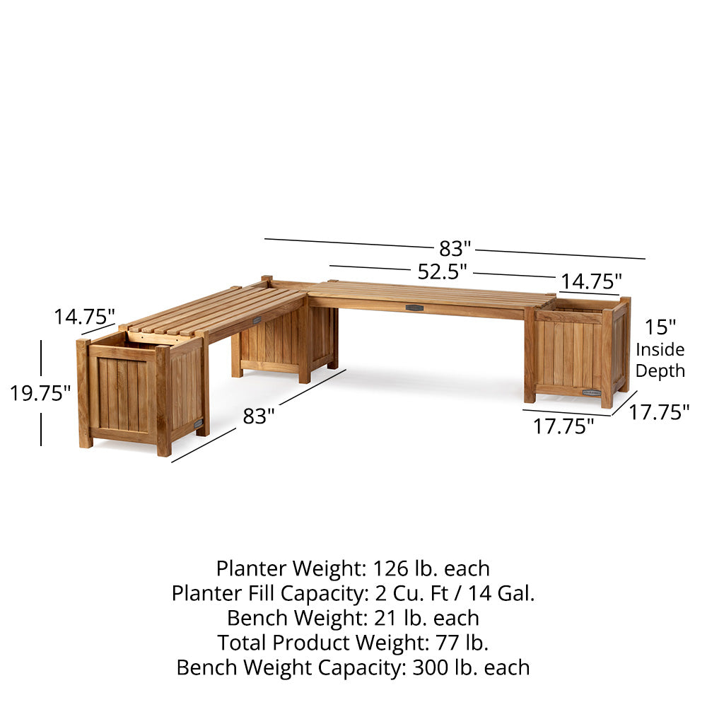 Grade A Teak Square Planter Box | L-Shaped Bench Set - view 40