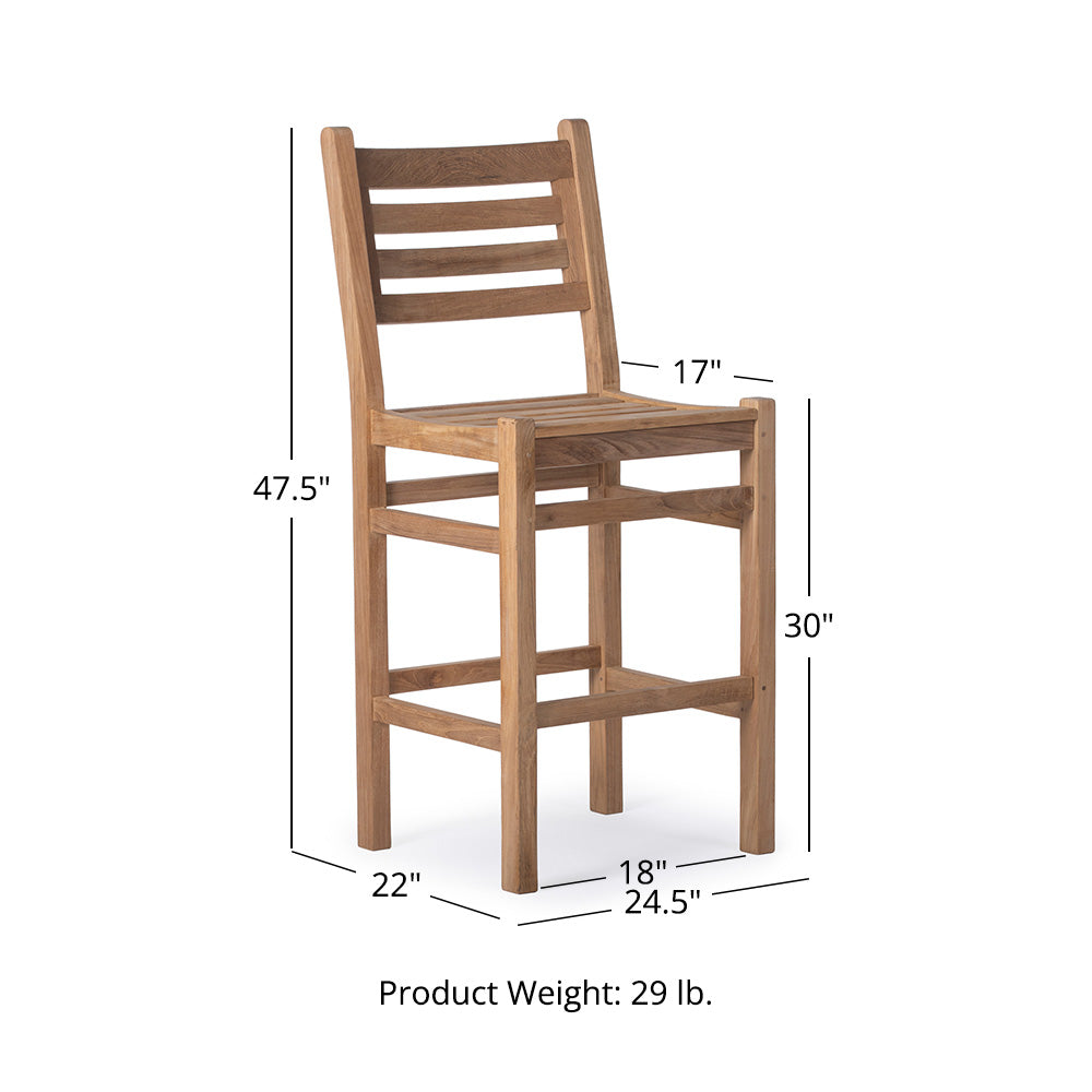 Acadia Grade A Teak Bar Chair | No Arms - view 17