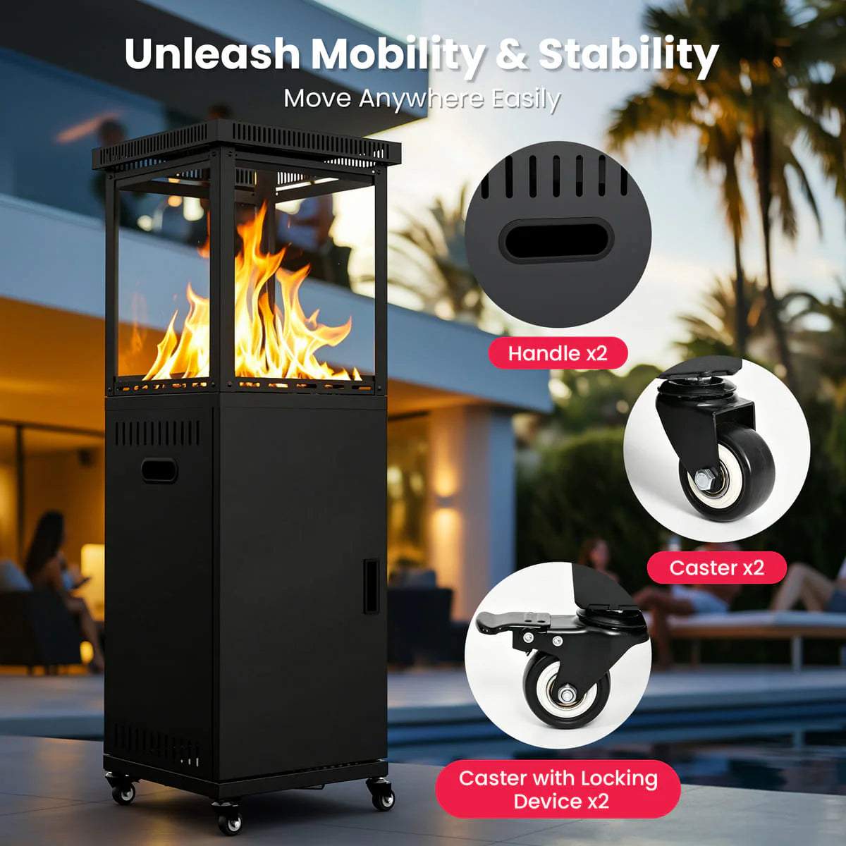 Pamapic 41,000 BTU Short Propane Patio Heater | Vent Top