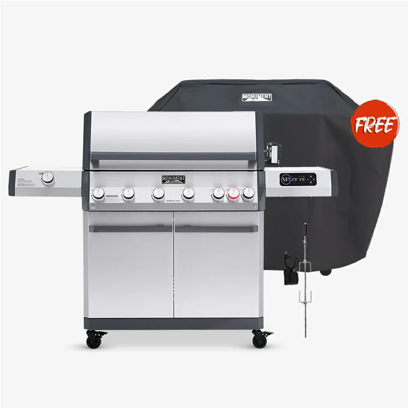 Monument Eminence 605 - Master Power Stainless Natural/Propane Gas Grill | Eminence 605 (Include Free Rotisserie) & Cover