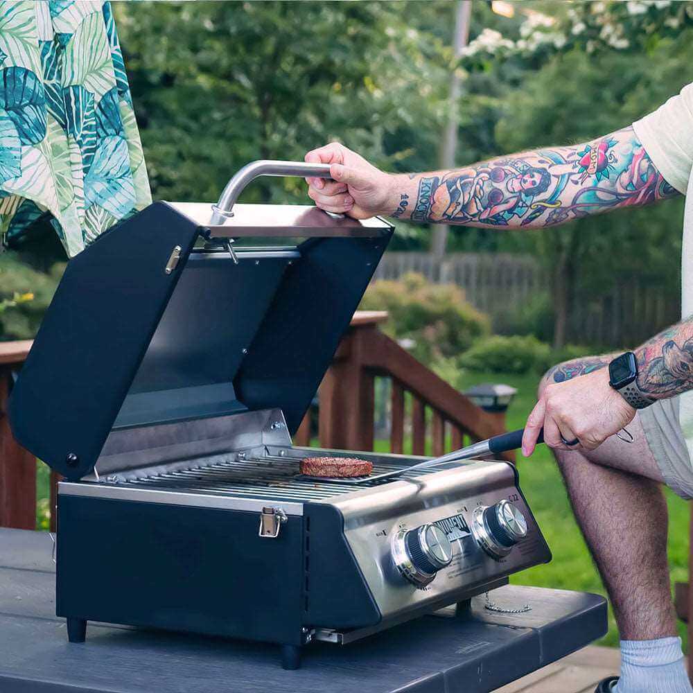 Monument G22 - Stainless Tabletop Propane Gas Grill | G22 & Grill Cover & 1 LB Tank Adapter