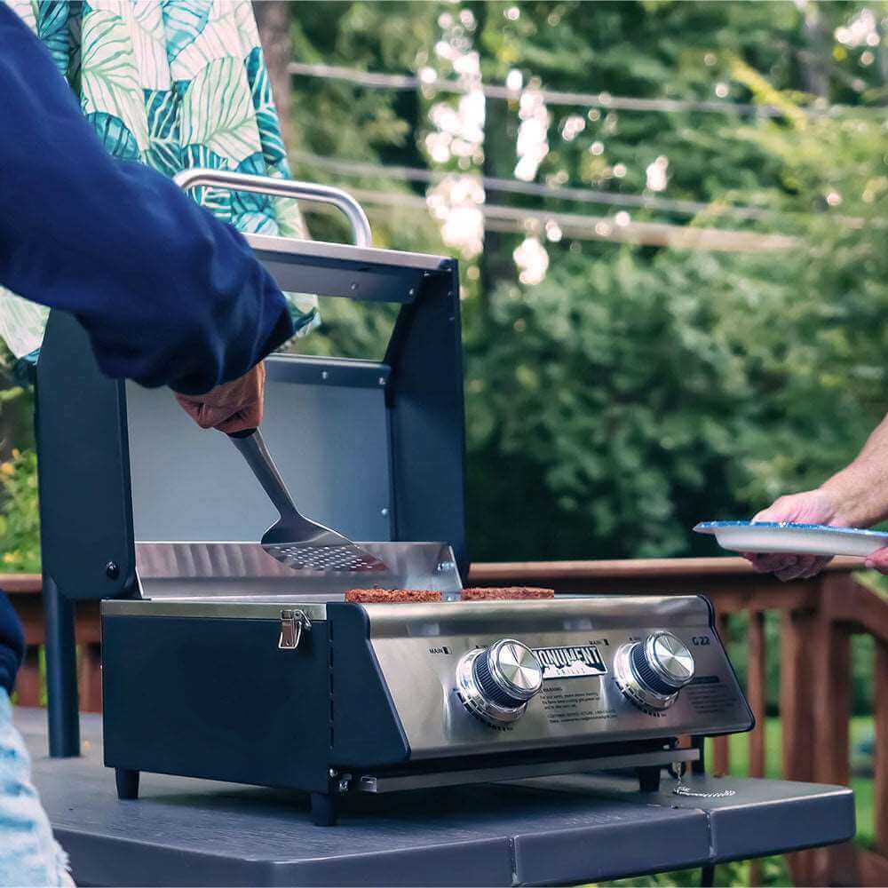 Monument G22 - Stainless Tabletop Propane Gas Grill | G22 & Grill Cover & 1 LB Tank Adapter