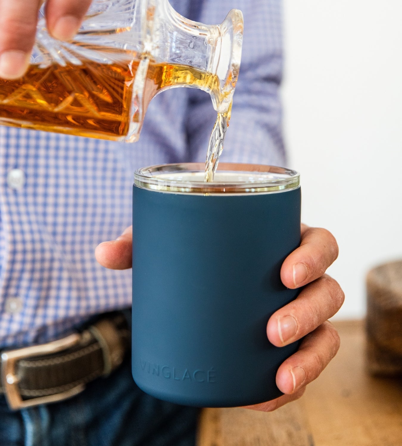 Vinglacé Glass Lined Whiskey Low Ball | Navy - view 2