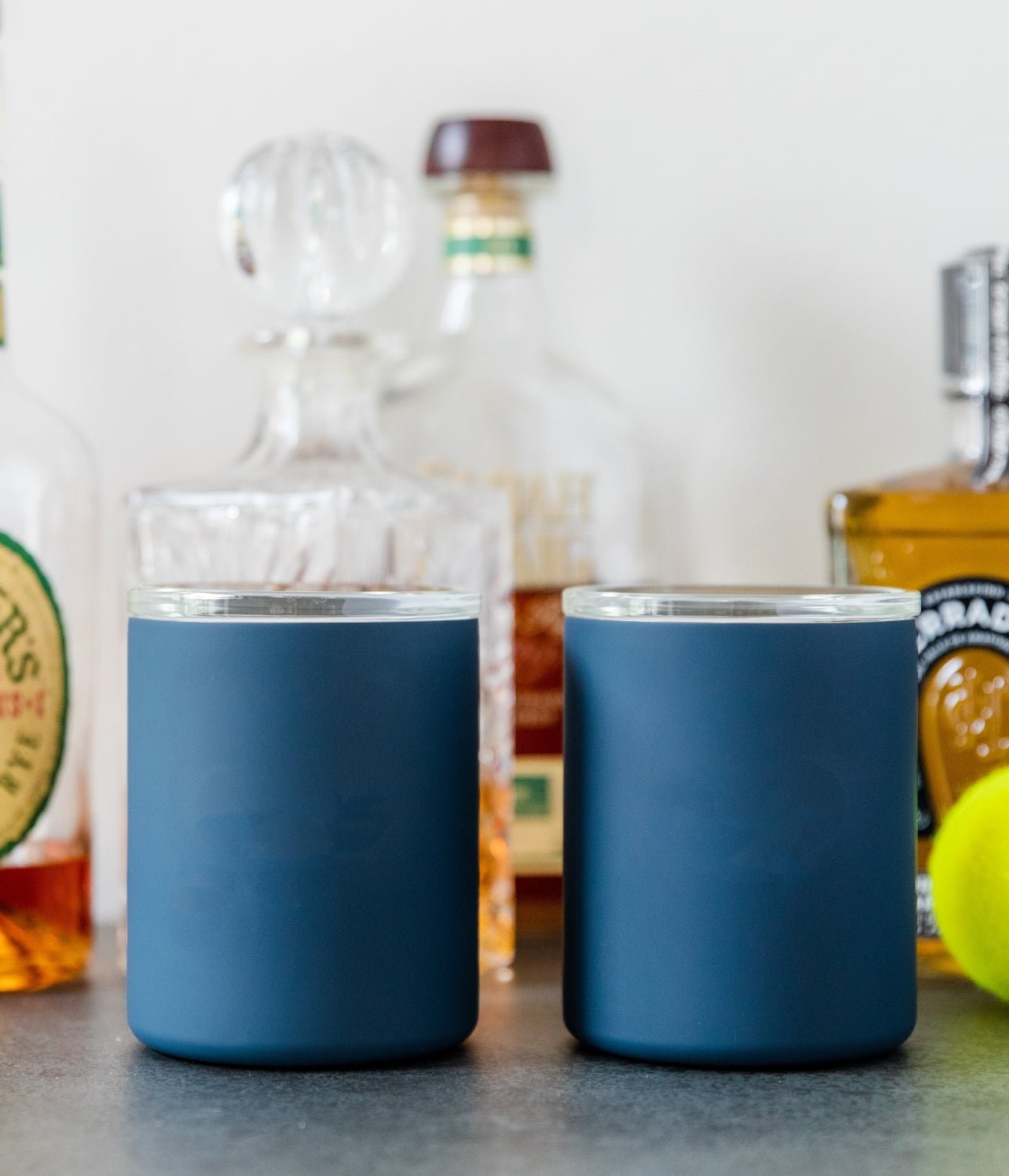Vinglacé Glass Lined Whiskey Low Ball | Whiskey Set of 2 Navy